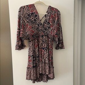 Angie Red and Black Floral Blouse